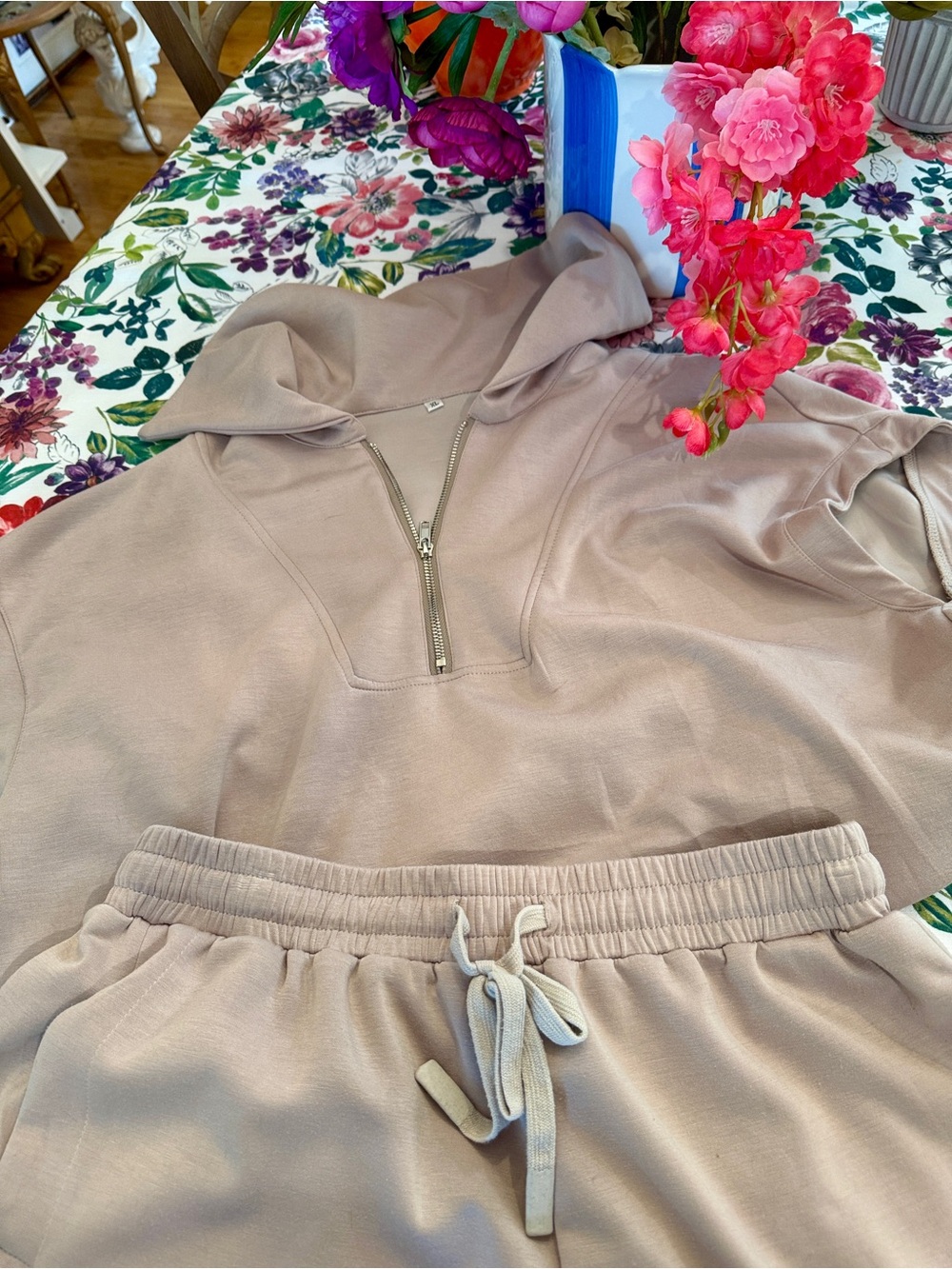 High-Rise Drawstring 2 piece set in Light Taupe - Picture 2 of 6